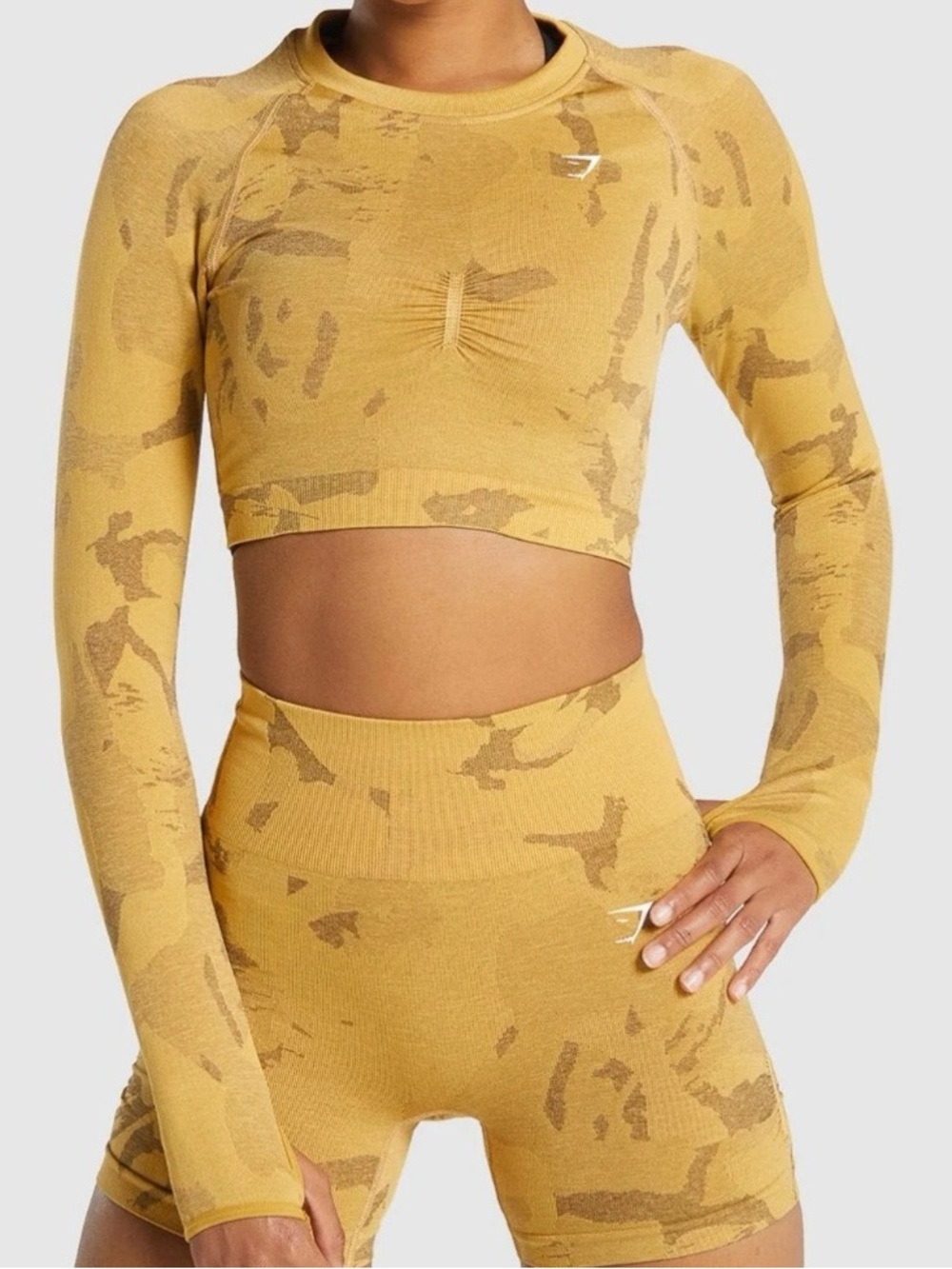 Gymshark Adapt Camo Seamless Long Sleeve Crop Top Yellow